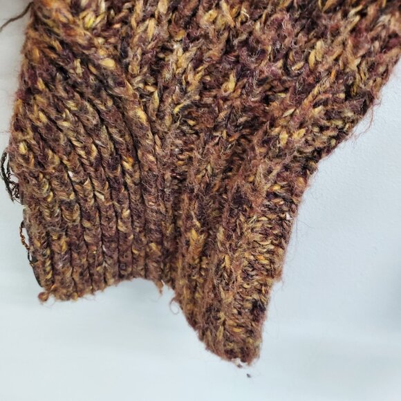 BKE Brown Marled Knit Sweater L 1/4 Button Up Long Sleeve Open Weave Boho - Picture 8 of 16